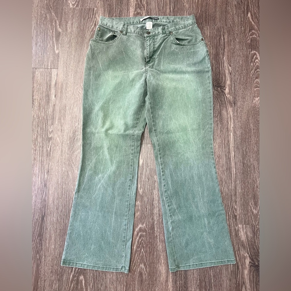 St John's Bay Jeans Womens 14W Plus Size Green Stretch Bootcut